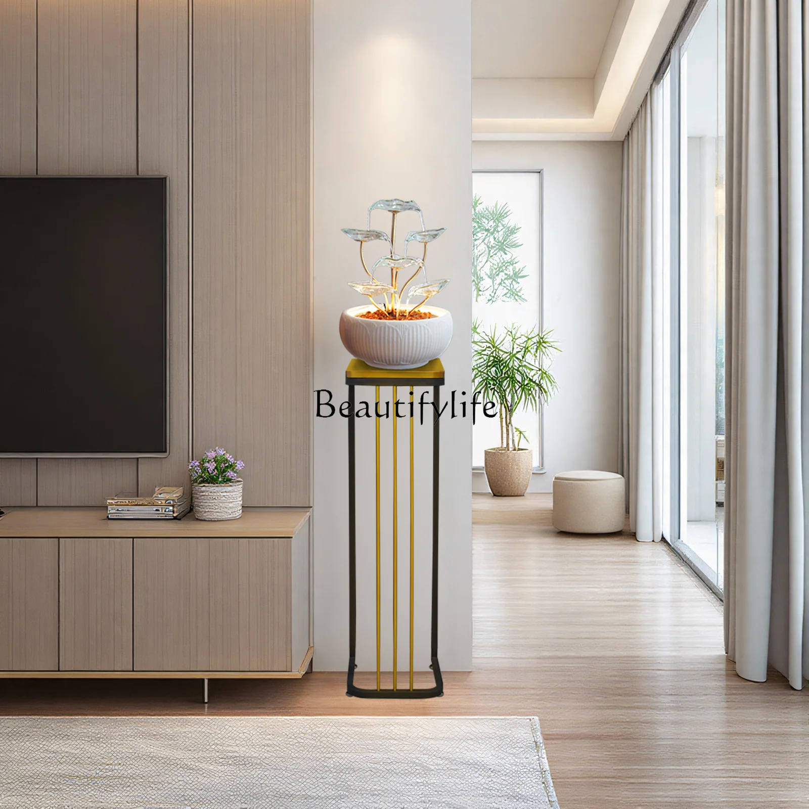 Bafanglai Cai Flowing Water Ornament Modern Fountain Minimalist Light Luxury White House Gift Glass Flower Crystal Small ingot