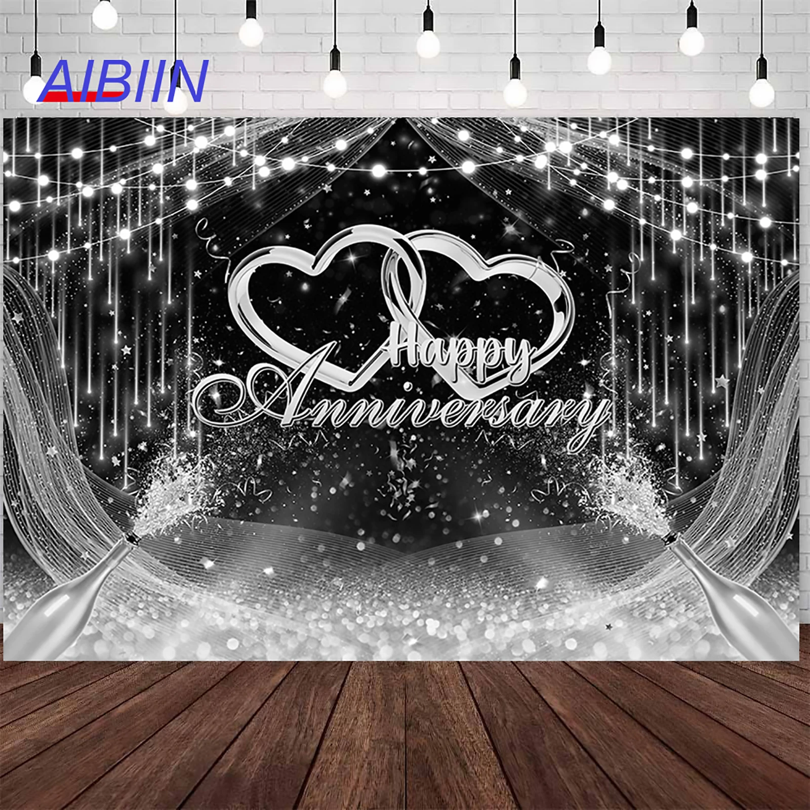 

Happy Anniversary Photography Background Silver/Gold Glitter Bridal Shower Cheers to Wedding Backdrop Party Decorations Supplies