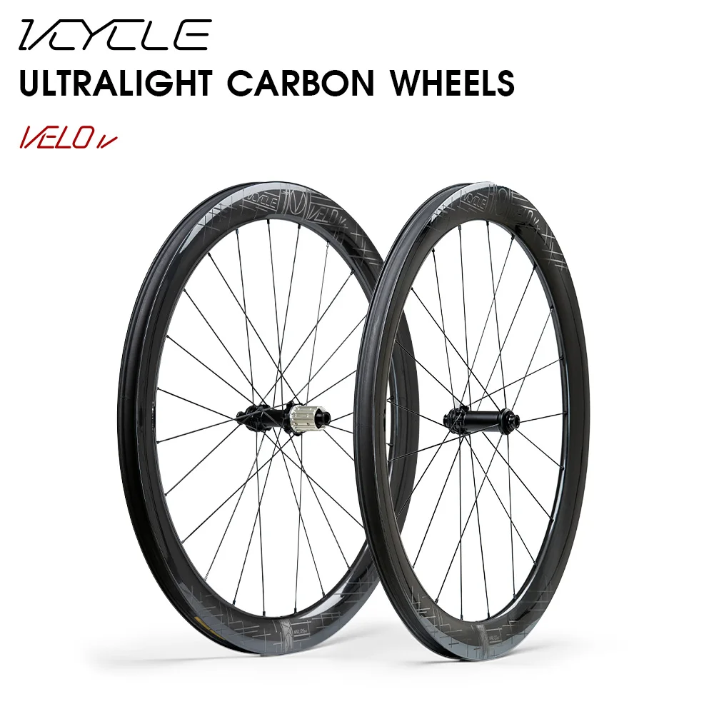 2024 ONIRII VCYCLE Road Carbon Wheels 50 High Rim Steel Spoke Fat Rim 24 Hole Ultra Light With Hooked Edge HG for Road Bicycle