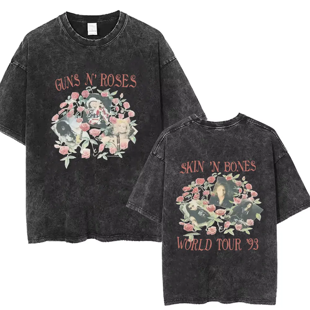 

Men Women Guns N Roses Bullet Rose Rock Band Music Washed Vintage T-shirt Male Fashion Oversized Tshirt Men Women Casual Tees