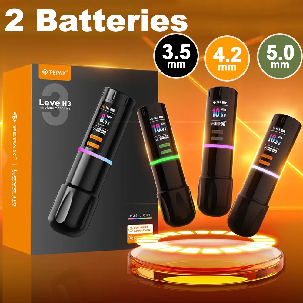 

PEPAX Leve H3 Tattoo Gun Wireless Tattoo Pen Machine with 3.5/4.2/5.0mm Stroke 2pcs 2000mAh Battery Cartridge for Tattoo Artists