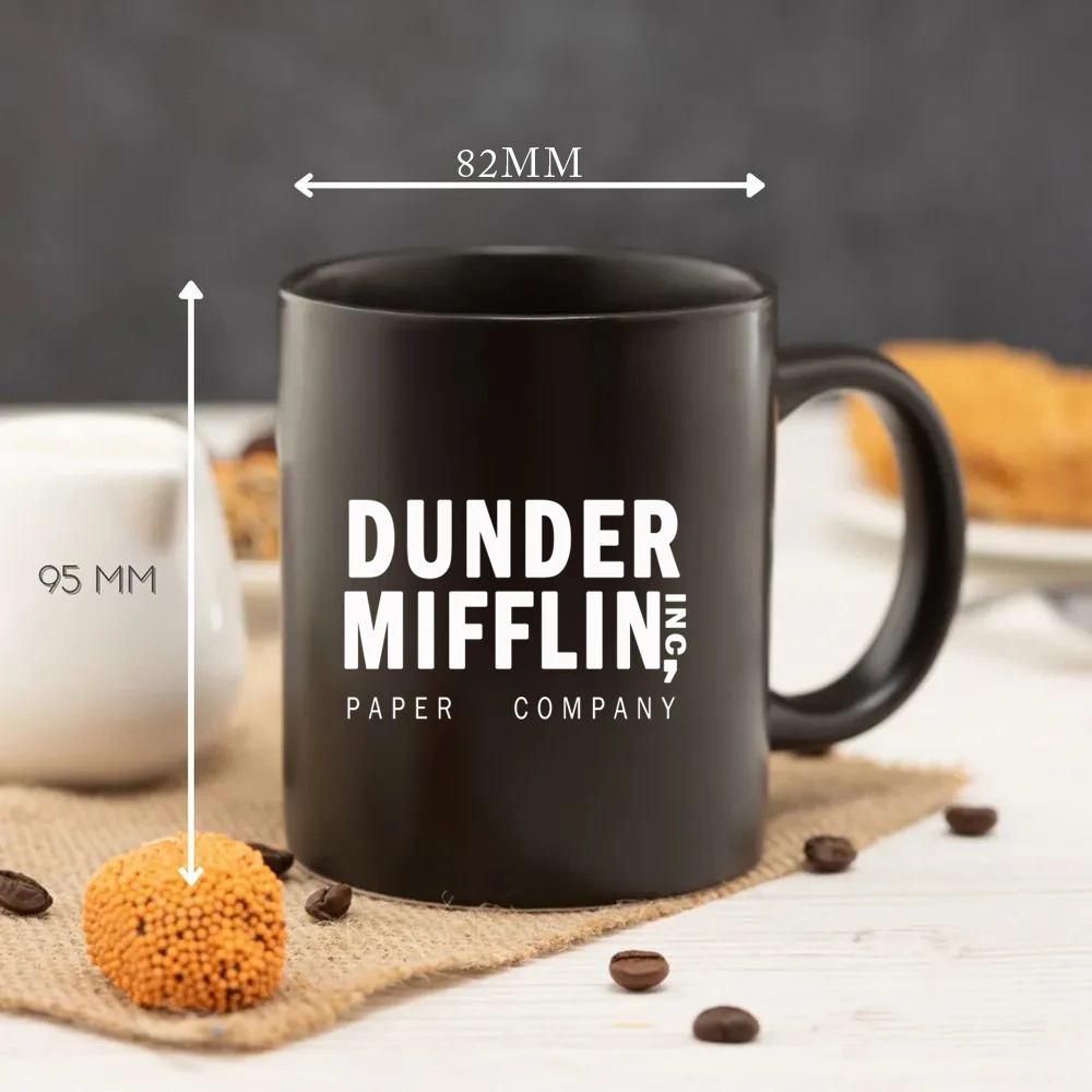 Dunder Miffflin Mug 11oz funny Black Ceramic office coffee mug with lid and spoon friends birthday gift mug