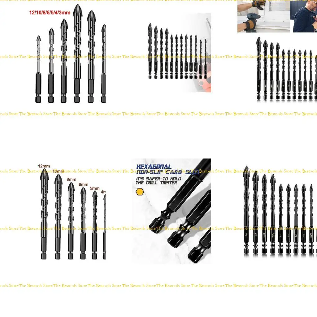 

12PF Multifunctional 12Piece/set Drill Bit Designed for Concrete Glass with Heat Dissipation Accurate Hole Drilling