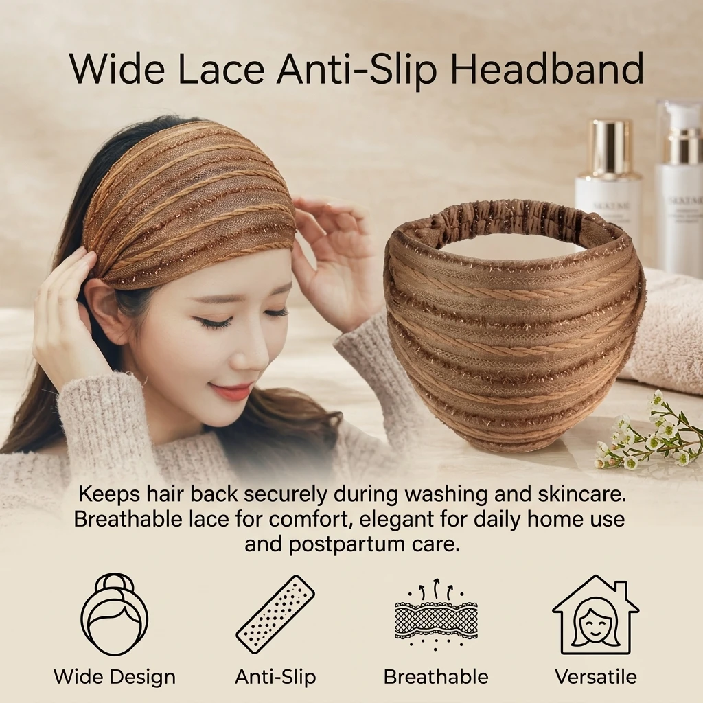 Wide Lace Headband For Women Extra Wide Elastic Anti Slip Design Effective Coverage For Facial Washing Skincare Makeup Use