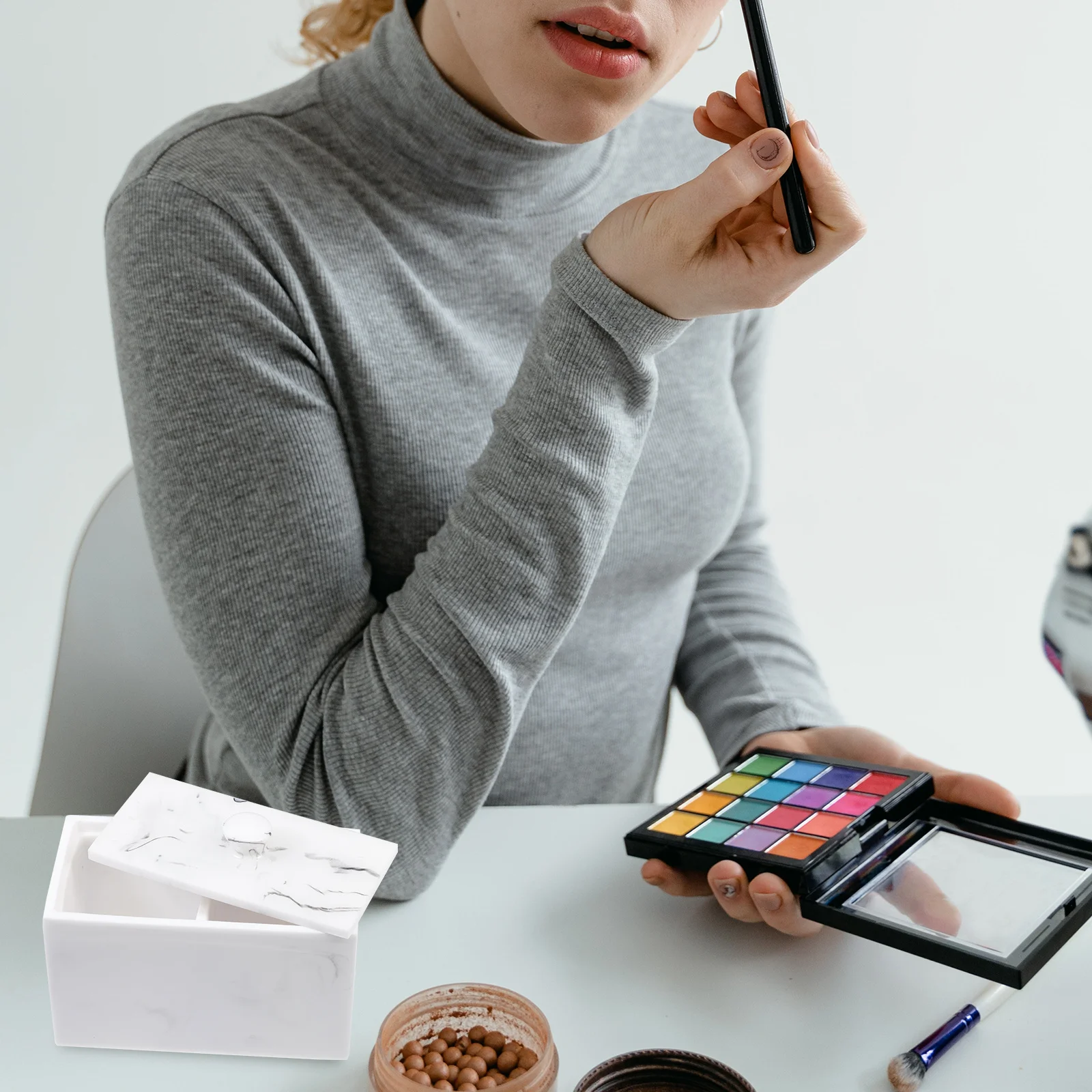 

Marble Vein Storage Box Nail Cotton Pad Organizer Large Capacity Resin Makeup Sundries Holder Tool Container