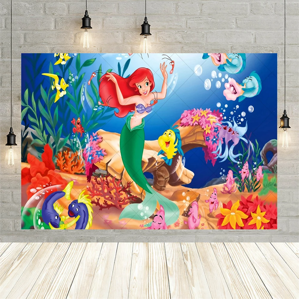 Fondo de princesa sirena para fiesta de cumpleaños de niña, Fondo de fotografía bajo las escamas del mar, Concha, Decoración de mesa de pastel, accesorios