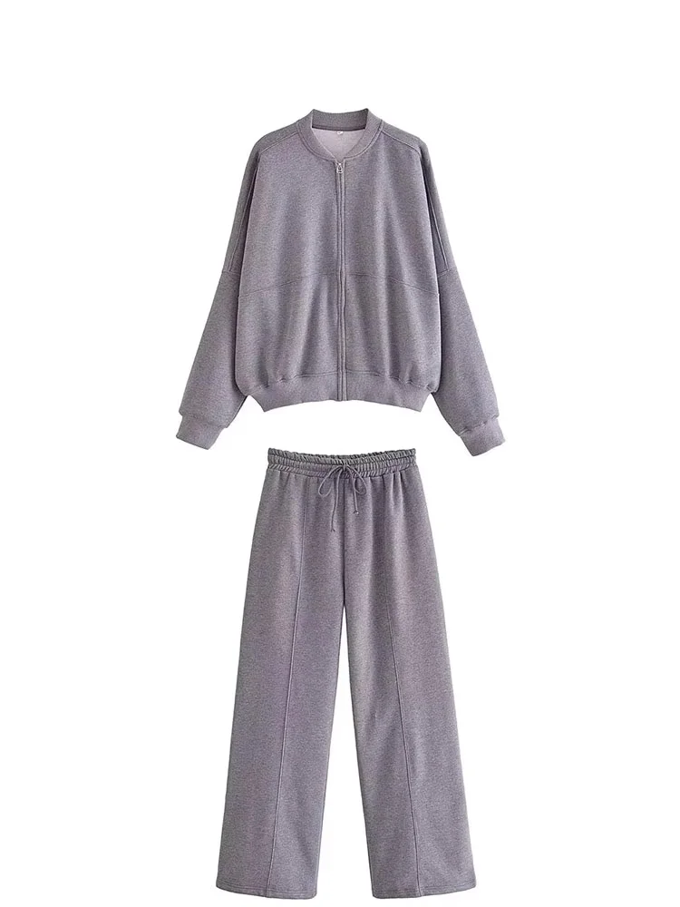 여성용 솔리드 스포츠웨어 세트 긴 소매 지퍼 봄버 재킷 코트 캐주얼 드로스트링 팬츠 가을 여성 Y2K 스웨트셔츠 세트