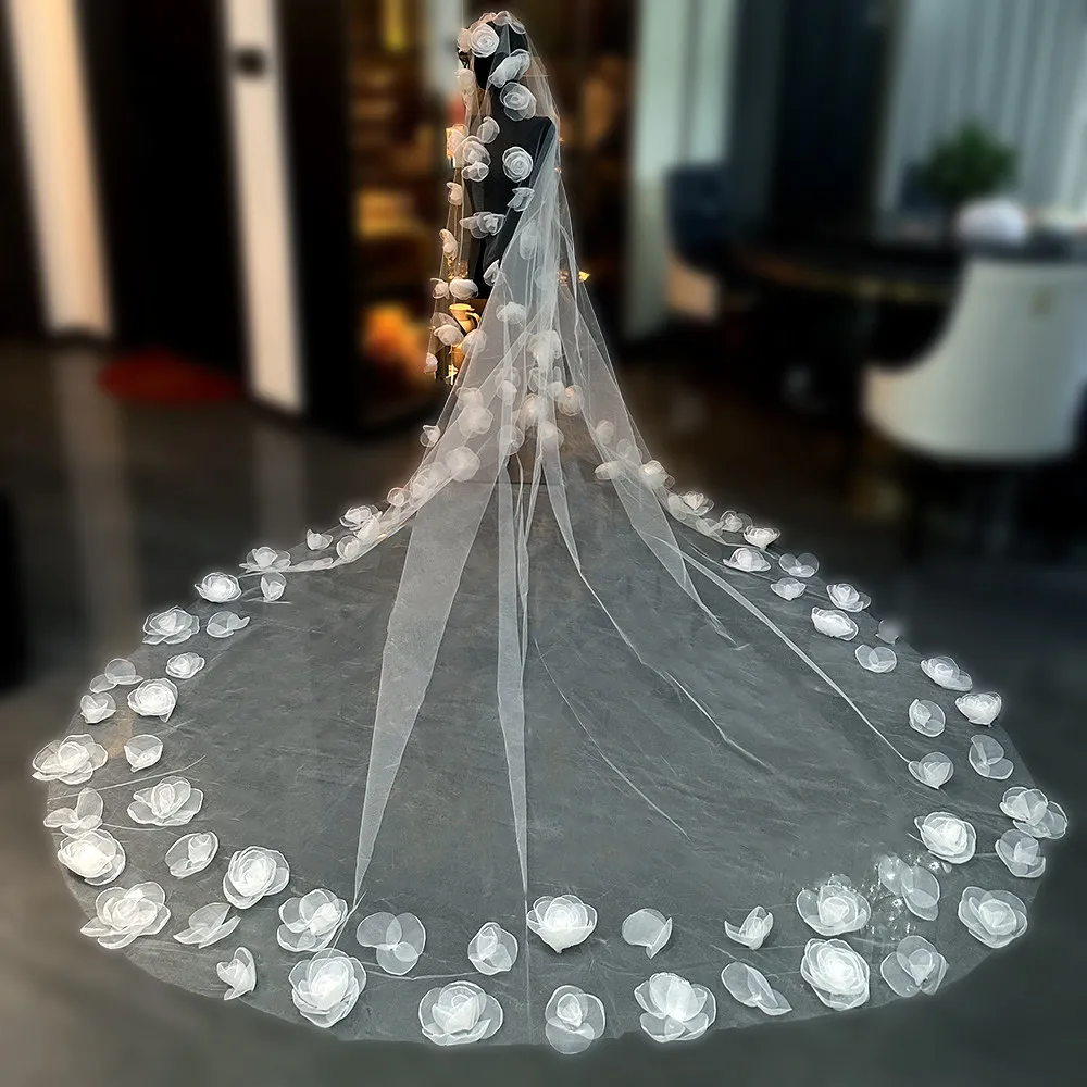 Romantic Wedding Veil Handmade Flowers Bridal Veil with Comb 3m*3m Long Wedding Accessories