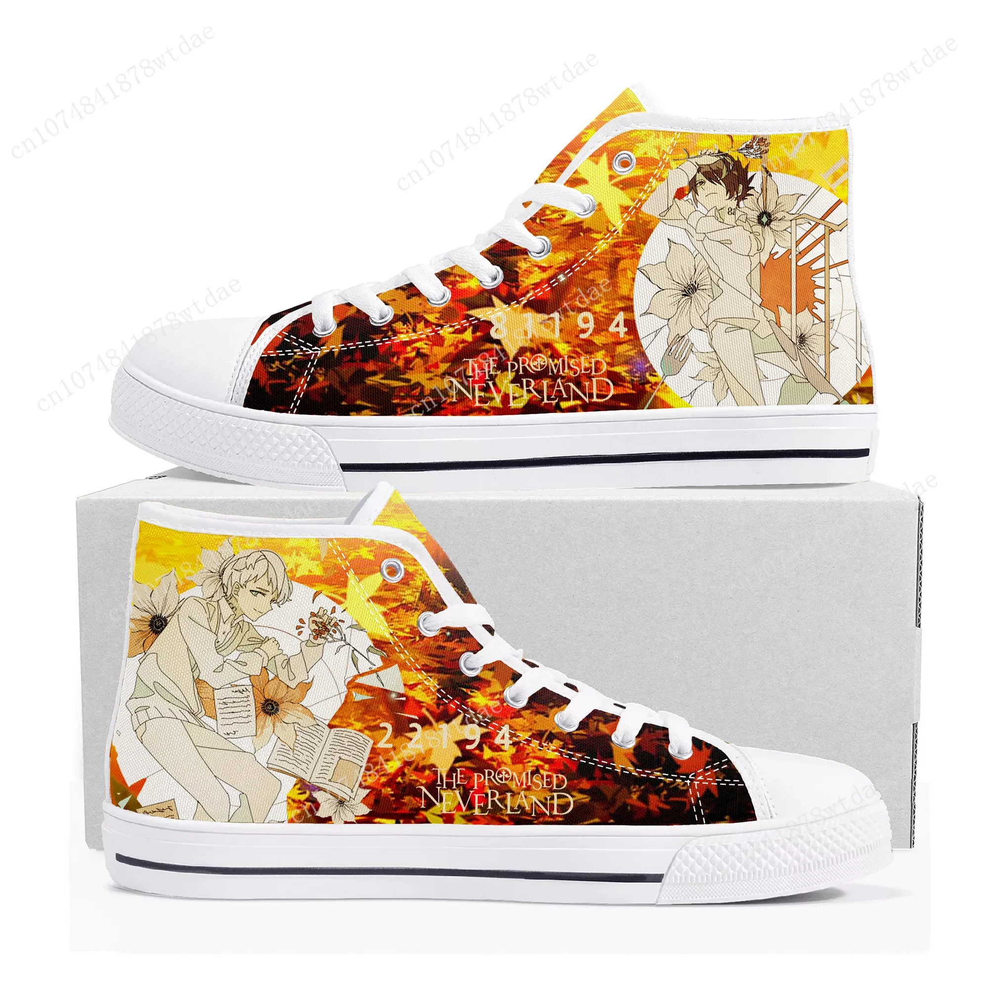 The Promised Neverland Emma High Top Sneakers, Homens e Mulheres, Adolescente, Sapatilha de Lona, Manga, Sapato Casal Personalizado, Alta Qualidade