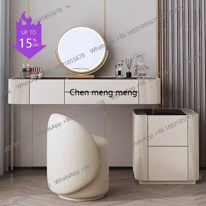 

01A cream dressing table Modern bedroom simple and luxurious glass illuminated makeup dressing table vanity makeup desk furnitur