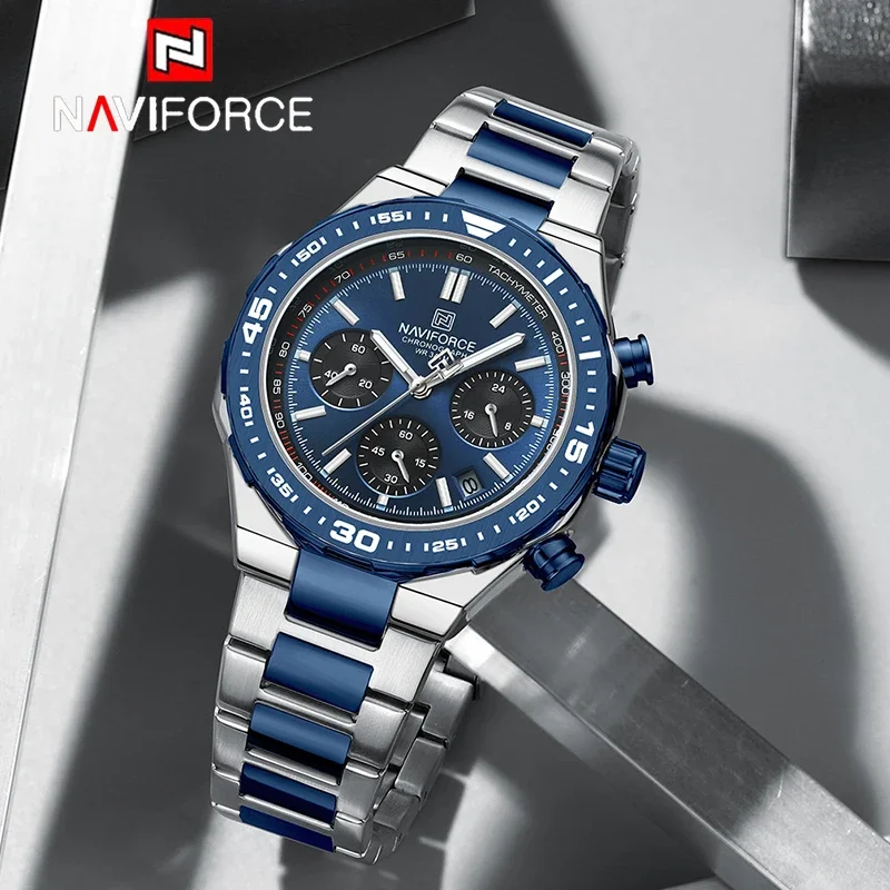NAVIFORCE Classic Man's Watches Luxury Stainless Steel Waterproof Date Fashion Quartz Wristwatches Top New Male Big Face Clock