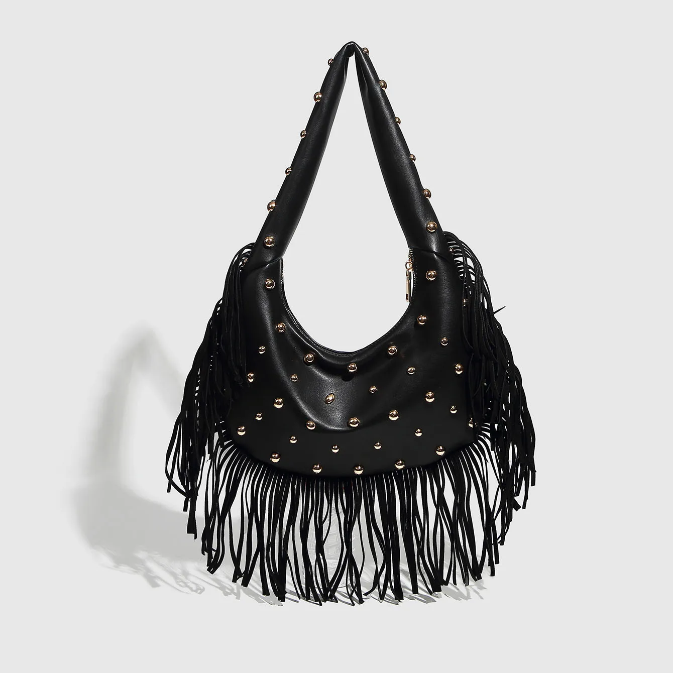 

Women PU Leather Underarm Bag European American Retro Personalized Tassel Rivet Bag Trendy Simple Single Shoulder Crossbody Bag