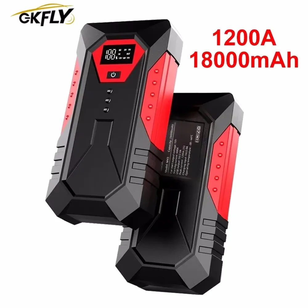 GKFLY 18000mAh Portable Car Jump Starter Power Bank Car Booster Charger 12V 1200A Starting Device Petrol Diesel Car Booster