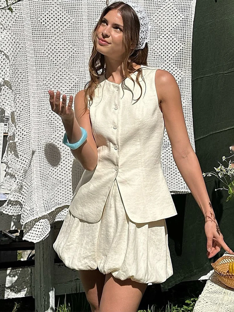 

Tuularose, летняя юбка, комплект из 2 предметов, модный облегающий жилет, топ, сексуальные комплекты с юбкой со рюшами, новые повседневные вечерние женские комплекты платьев для отпуска