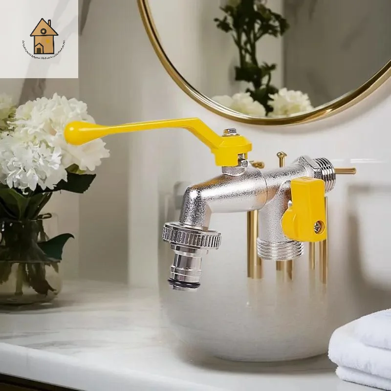 

High Quality Alloy Double Headed Sink Tap for Garden Watering & Washing Machine in Yellow