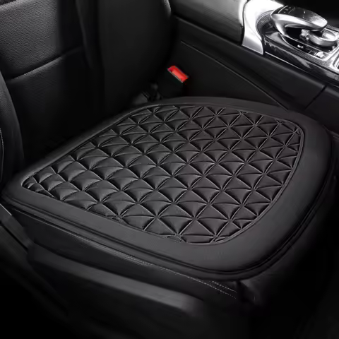 Black Car Front Seat Cushion - Fabric with Diamond Grid Design, Universal Fit, Memory Foam Material