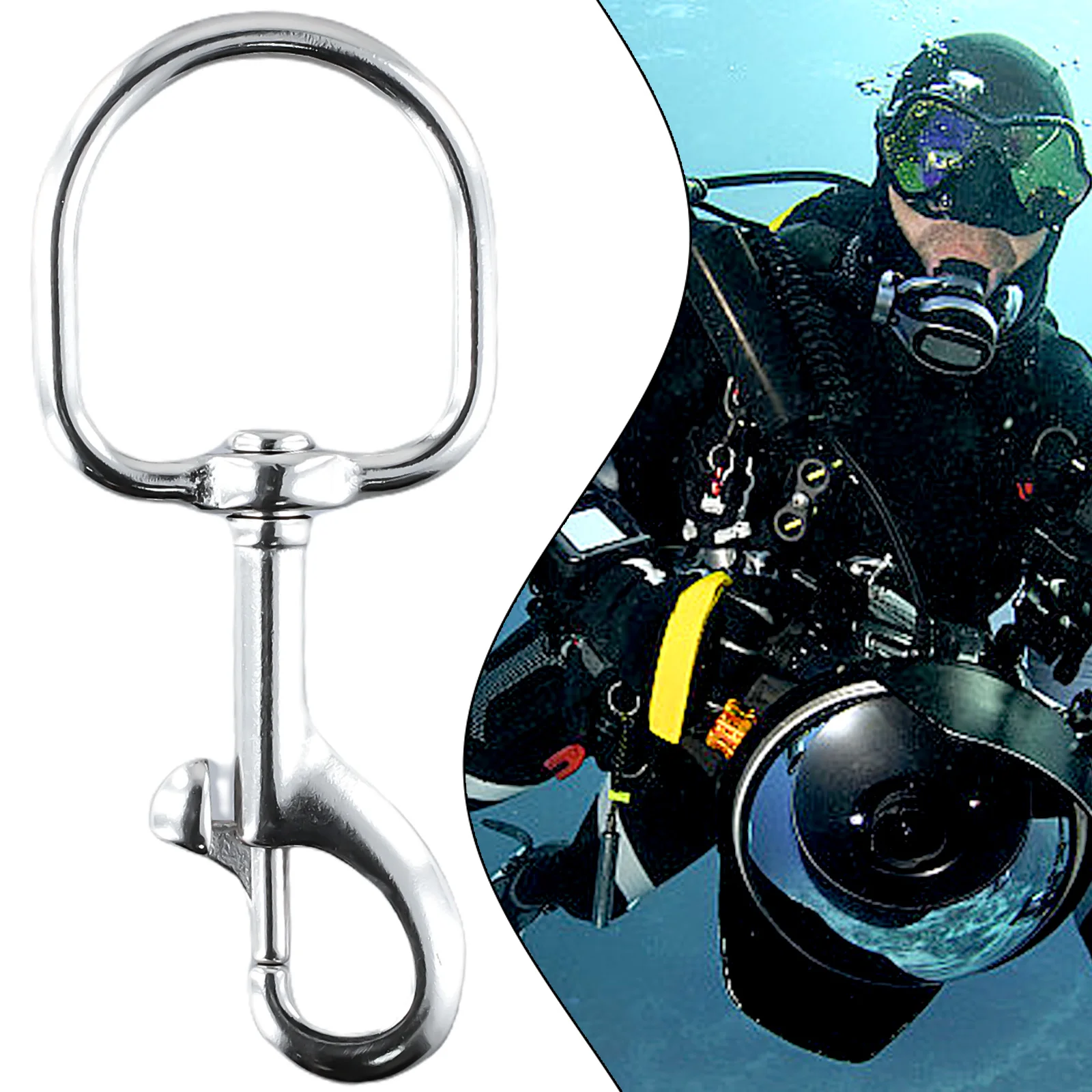 1pc Stainless Steel Swivel Eye Bolt Snap Spring Hook For Scuba Diving Keyring Flag 103x45mm Diving D Ring Snap Hooks With Swivel