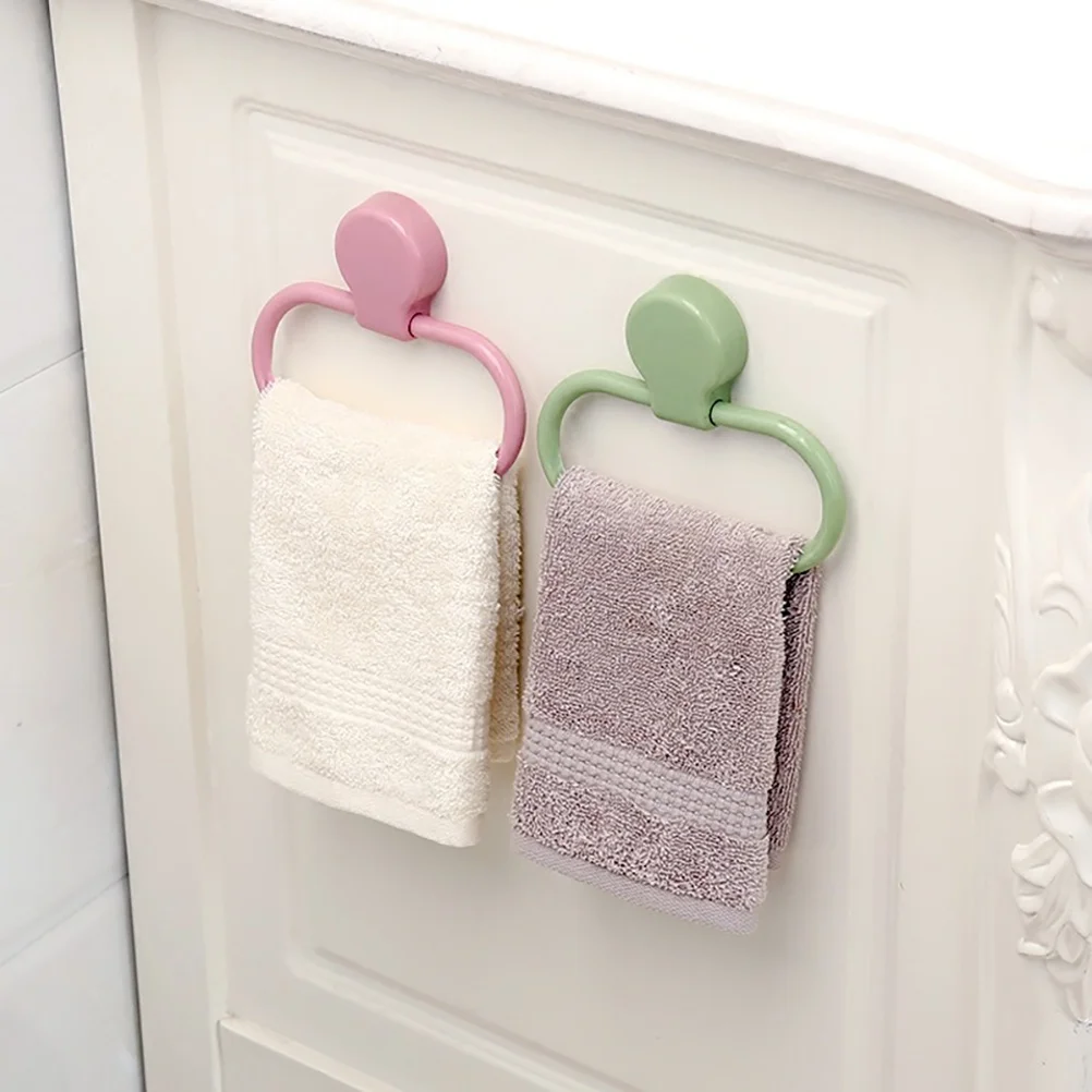

Self-Adhesive Rings No Drilling Bathroom Towel Holder Durable Towel Rings Abs Material Easy Install Green