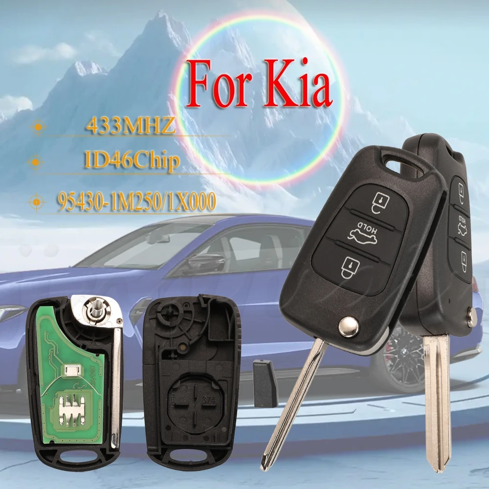 

jingyuqin For Kia CERATO ORTE SHUMA 2010-2013 3Buttons 433MHZ FSK ID46Chip 95430-1X000/1M250 Folding Remote control car key