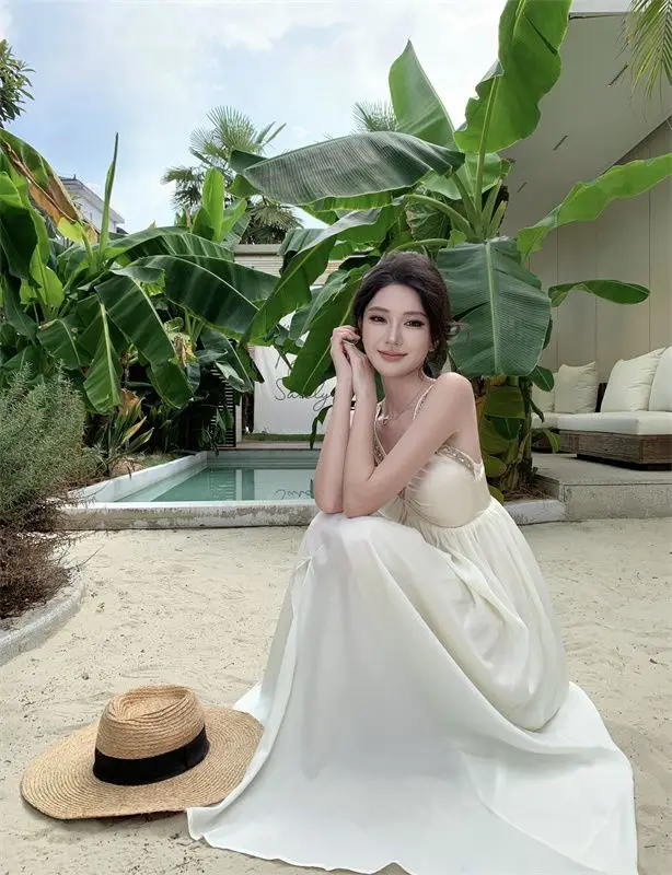 ドレス レディースドレス 原宿 秋 サテン パールトリム付き シャーリング ノースリーブ マーメイドヘム ソワレ フレンチ 絶妙なミニマリストレディ