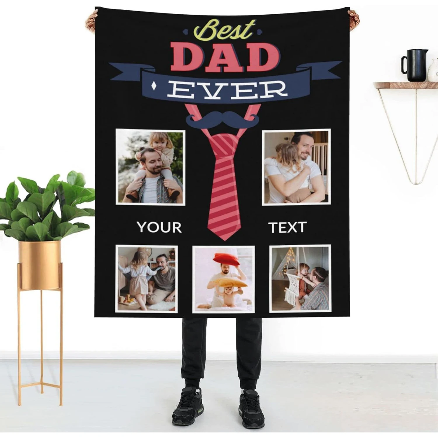 Customized Blanket with Photo Text Personalized Picture Blanket with Photo Collage Customized Tassel Father's Day Gift