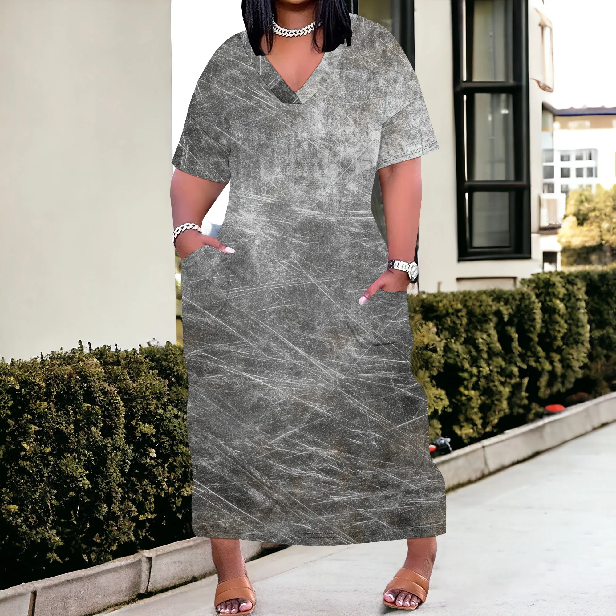 SheFirstStyle Tie-Dye Swirl Maxi Dress Women's Plus Size S-4XL Casual V-Neck Dress with Pockets for Beach or Vacation
