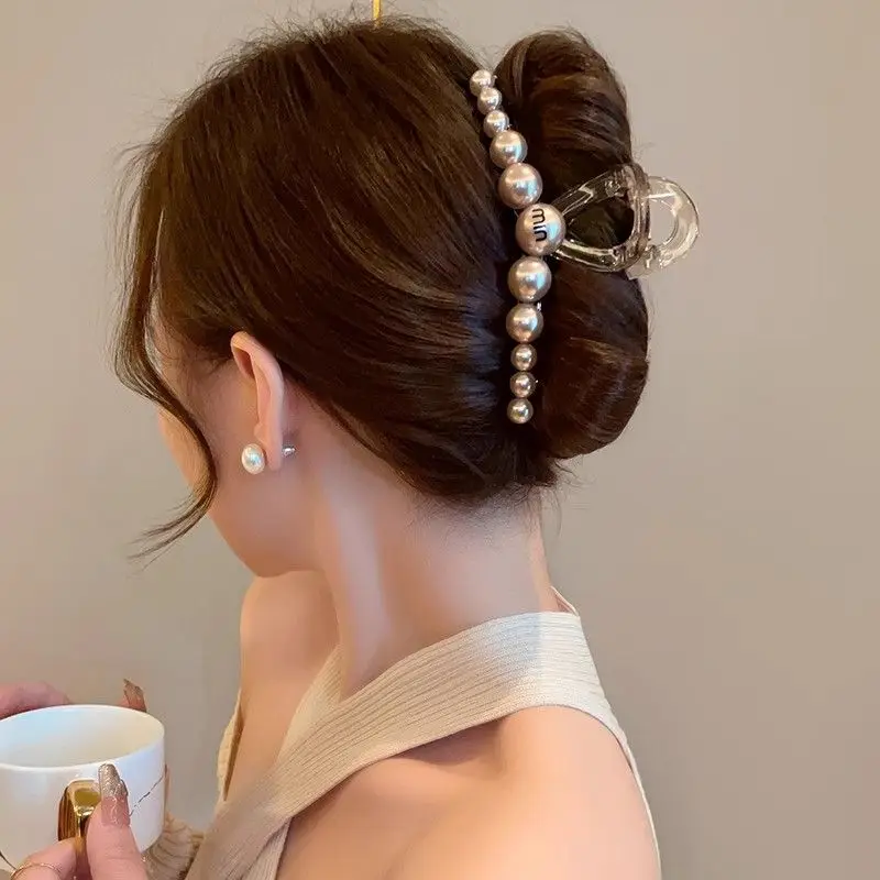 Korean Version of Fashionable  Champagne Color Large Pearl Clip Temperament Girl Hair Grab Versatile Ponytail Hair Accessories