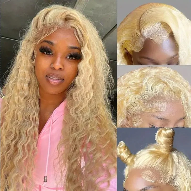 Rosabeauty 613 Honey Blonde 13x4 Curly HD Transparent Lace Frontal Humen Hair Wig For Women Brazilian Loose Deep Wave 150density