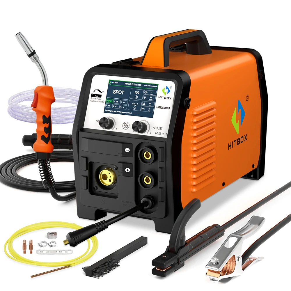 HITBOX Double Pulse Aluminum Welder MIG Welding Machine HIM250 DPP 180A MIG Gas/Gasless /MMA/Lift TIG IGBT Inverter Welders