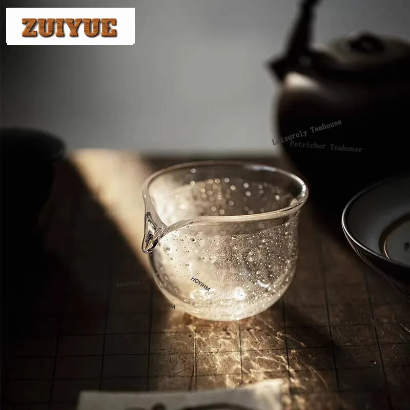 HOYIHM 140ml Handmade Glass Round Melting Fair Cup Blown Bubble Tea Pitcher Borosilicate Divide Coffee Cha Hai Kung Fu Teaset