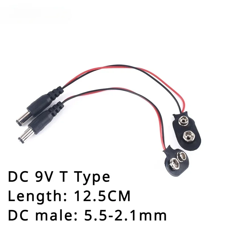5PCS 9V DC Battery Power Cable Plug Clip Barrel Jack Connector for Arduino DIY I T type For Arduino Uno R3 DIY Jack Connector