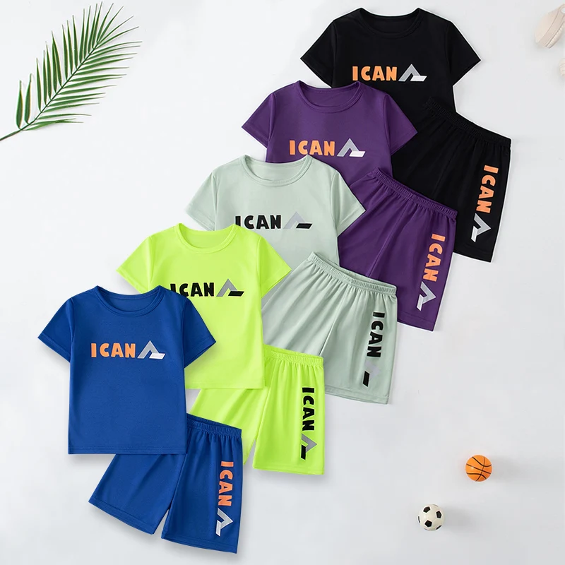 2-piece Summer Children's Multi-color Quick Drying Casual Sports Suit For Boys And Girls Fashionable Short Sleeves And Shorts