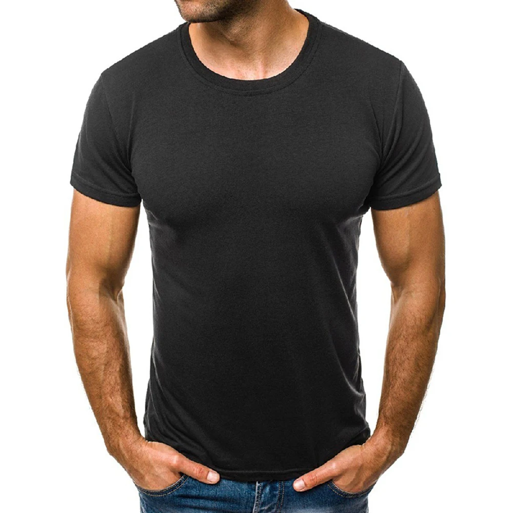 Summer Men\'s Cotton T-shirt Fashion Slim Black Short Sleeved Comfortable Casual Round Neck T-shirts Top Men\'s Clothing