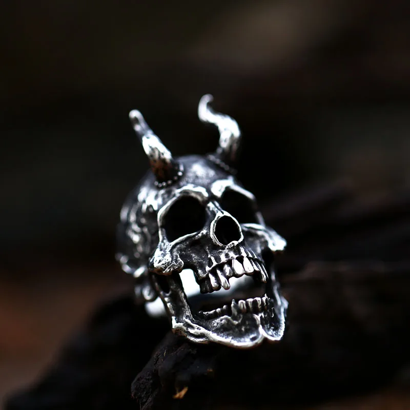 BEIER 316L Stainless Steel Biker Dark wind Jewelry Unique Punk Gothic Goat Head Satanic Demon Sorath Skull Ring Men BR8-802