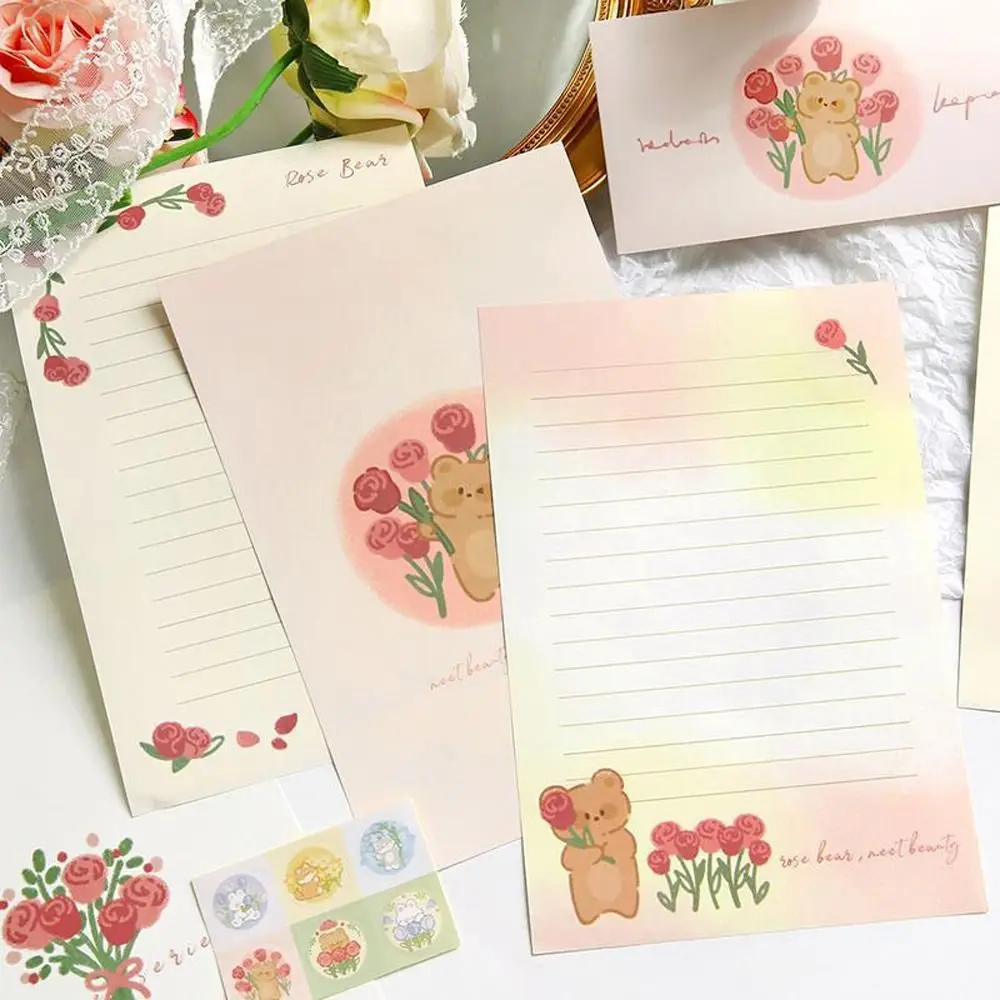 Invitation Card Flower Animal Envelopes Writable Dog Cat Letter Paper Cute Sealing Stickers Stationery Paper Letter Pads