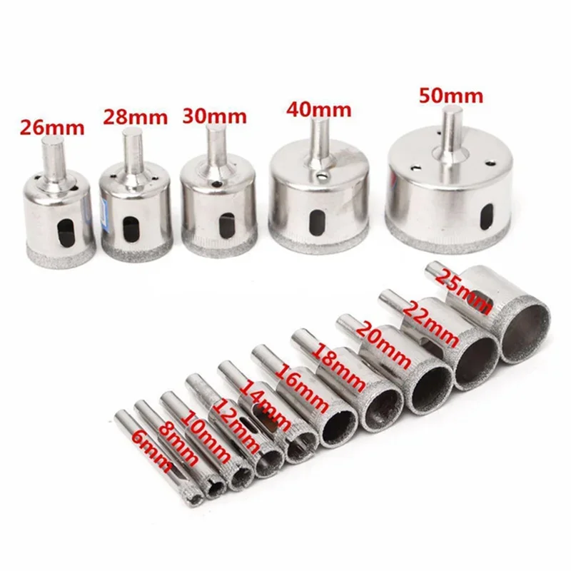 15pcs 6mm-50mm Diamond Coated Hole Saw Drill Bit Set Tile Marble Glass Ceramic Drill Cutter Core Shaft Drill Tool Accessories