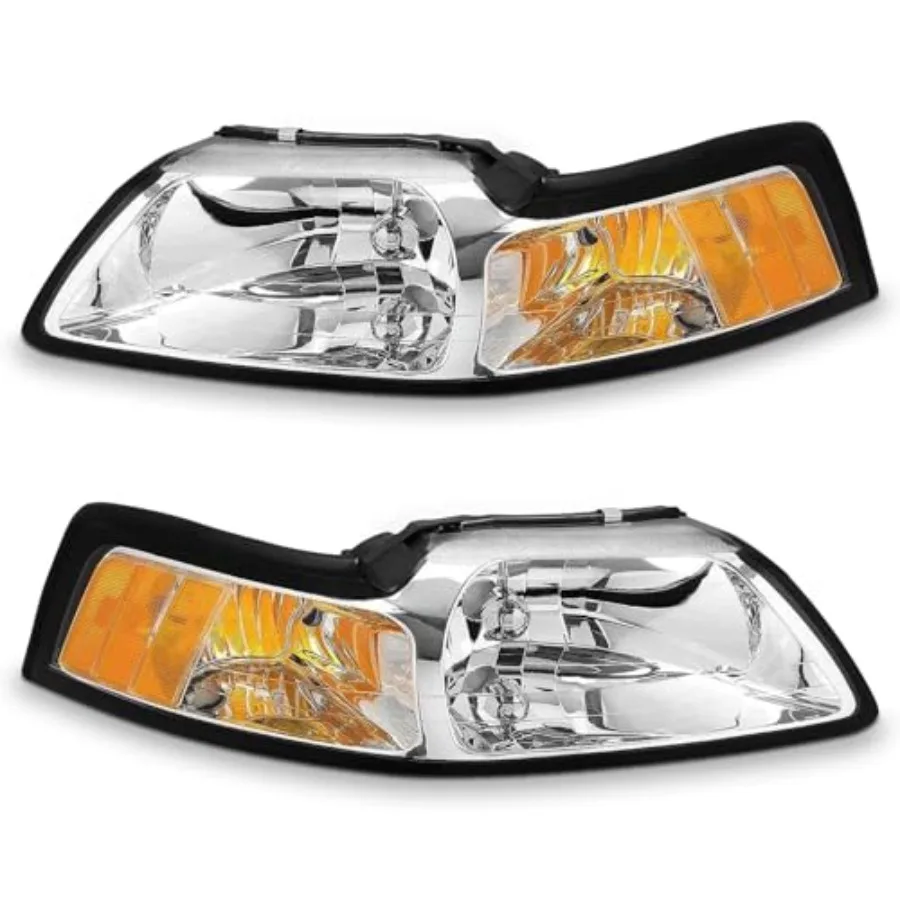 

Compatible with 1999 2000 2001 2002 2003 2004 Ford Mustang Headlights Chrome Housing Amber Reflector Driver and Passenger Side