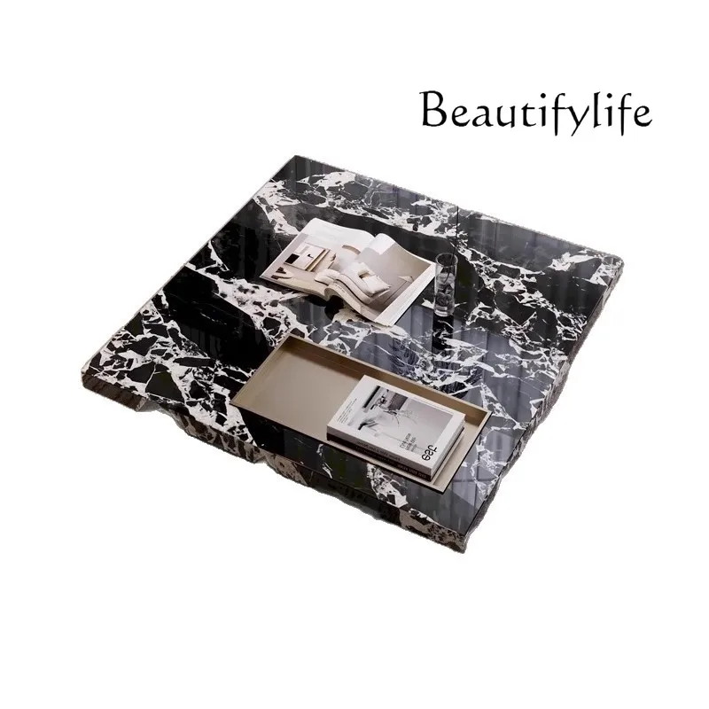 

Luxury stone coffee table light luxury hotel living room black natural marble furniture snow mountain flying fox coffee table