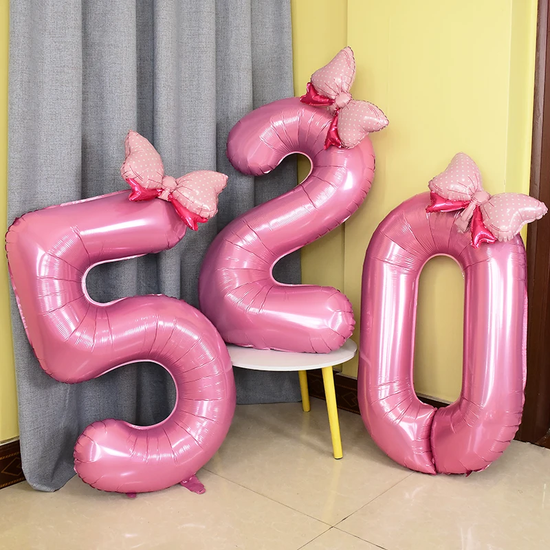 

40inch Bow Decor Pink Aluminum Foil Digital Balloon Number Balloon For Birthday Party Decoration Supplies Girls Birthday Favor