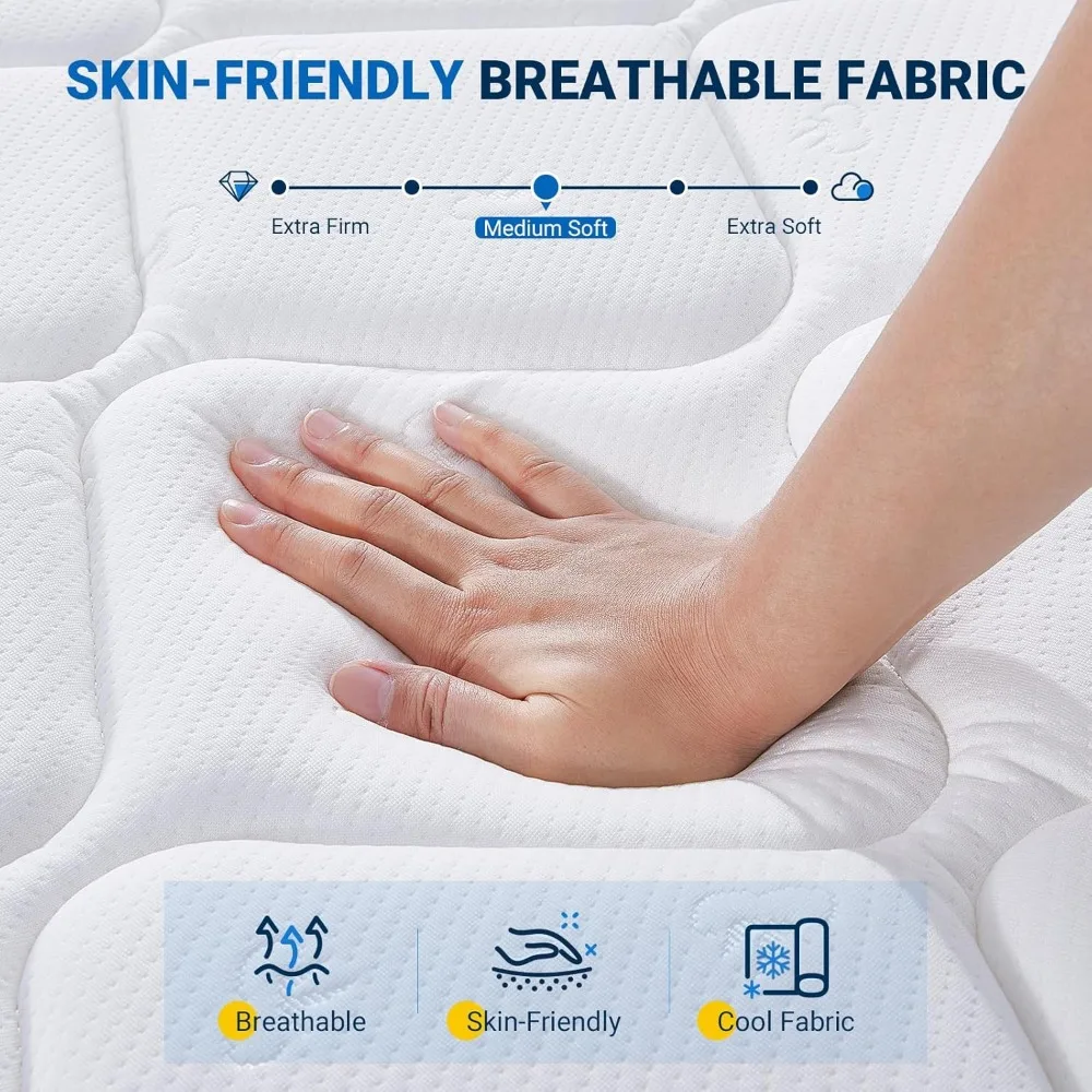 مرتبة أفينكو كوين في صندوق، مرتبة هجينة مقاس 12 بوصة مع رغوة مريحة وملفات جيب، كولشون كوين للضغط #4