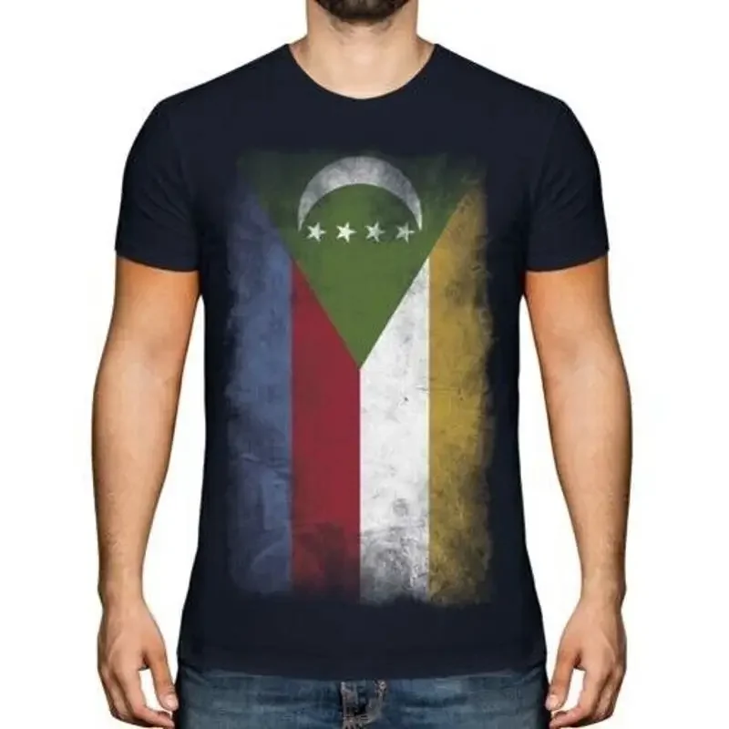 Мужская футболка с выцветшим флагом Comoros Komori Comoros Juzur Al-Qamar Comorian