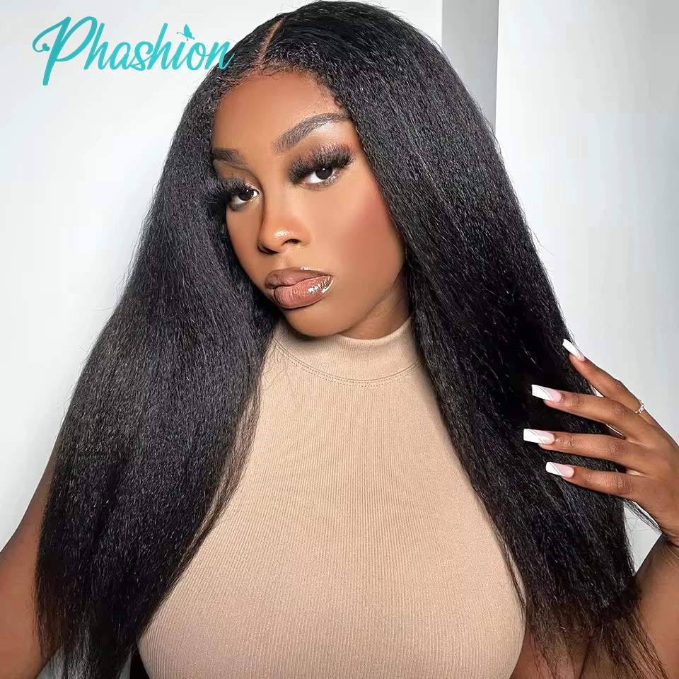 Perruque Lace Closure Wig Remy Naturelle Crépue, Cheveux Lisses, 13x6, 2x6, HD Transparent, 28 Pouces