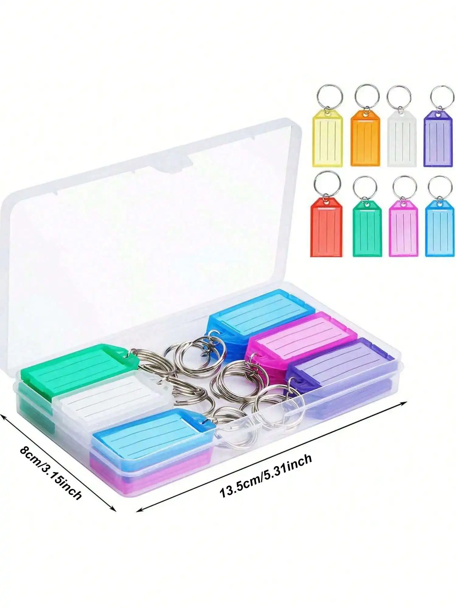 A Box Of 20 Pcs Or A Pack 10 Pcs Plastic Key Tags With Container, Key Labels With Ring And Label Window, 5 Or 8 Colors