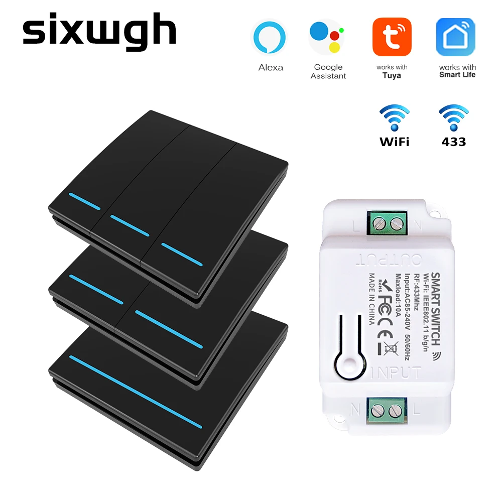 

Умный выключатель Tuya 1/2/3-клавишный, беспроводная RF-панель 433 МГц, модуль таймера для умного дома, поддержка Google Home и Alexa