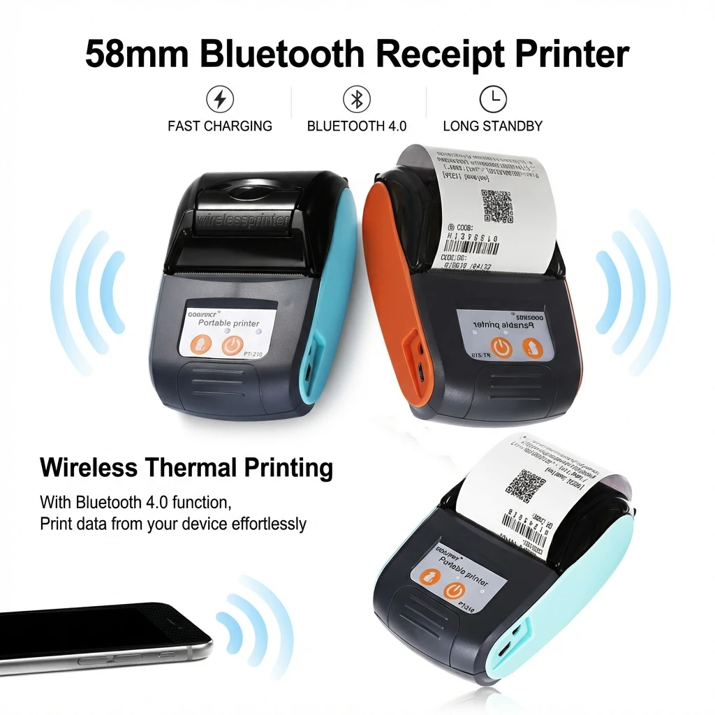 

Беспроводные мини-термопринтеры 2026 года: портативный термопринтер для чеков, Bluetooth 58 мм, для мобильных телефонов, POS-систем, ПК, карманный принтер для печати счетов