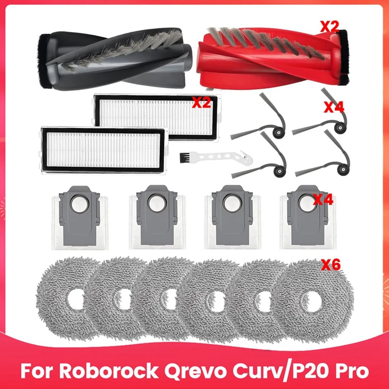Аксессуары для Roborock Qrevo Curv, P20 Pro, запасная часть робота-пылесоса, основная боковая щетка, фильтр Hepa, мешки для швабры