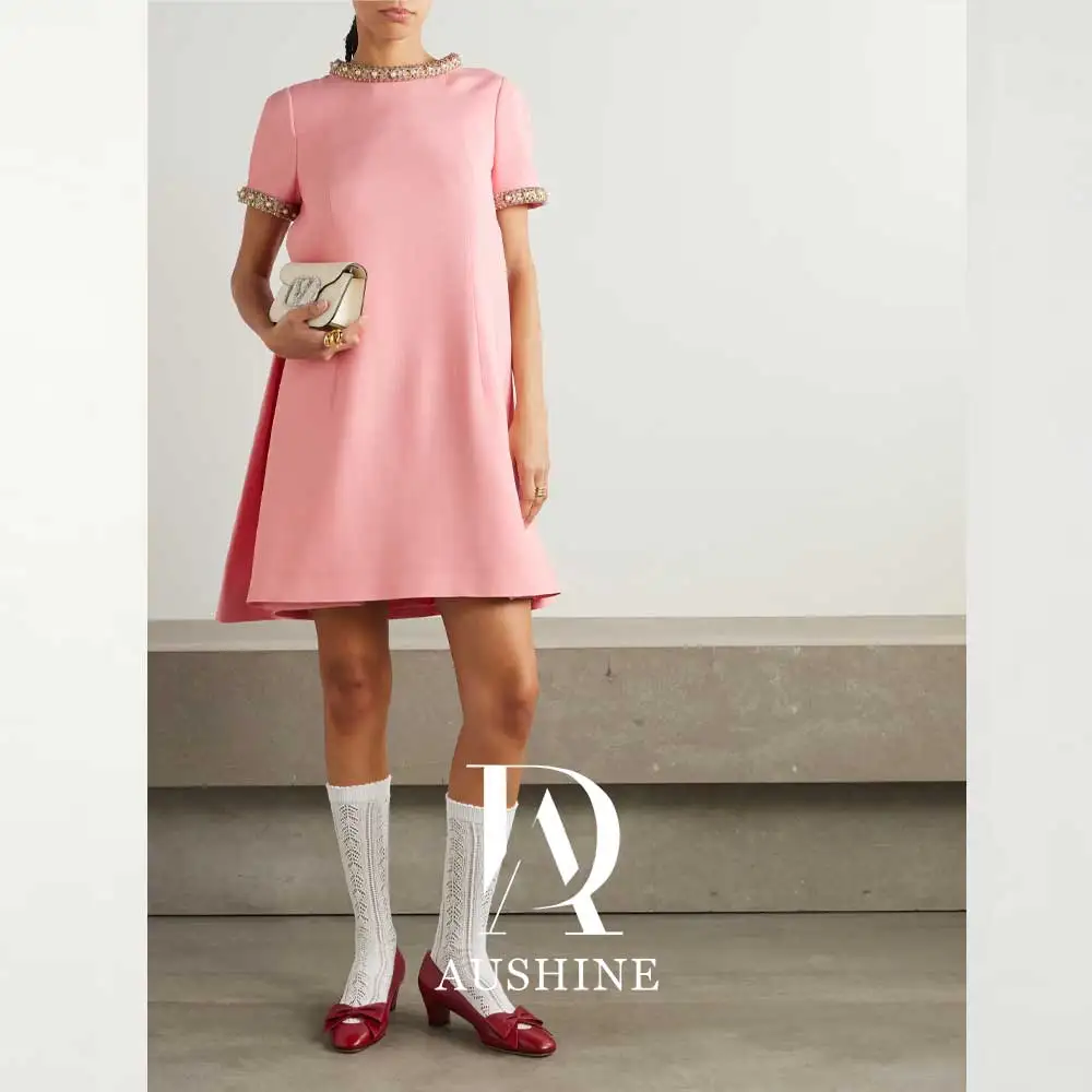 Aushine-vestido de noche de cumpleaños personalizado, largo hasta el tobillo, manga corta, vestidos elegantes de fiesta de boda para mujer árabe 2024