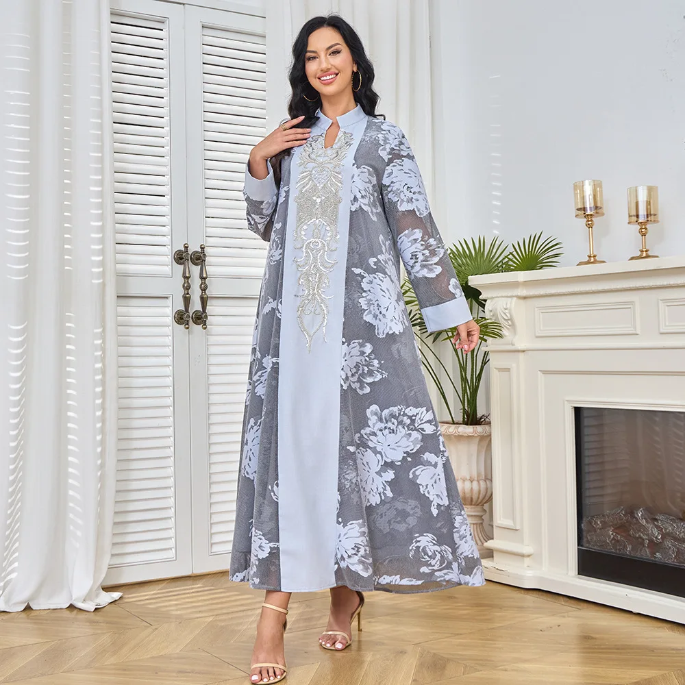 Women's clothing factory Muslim long robe women's long skirt bead beads abaya Dubai dress women