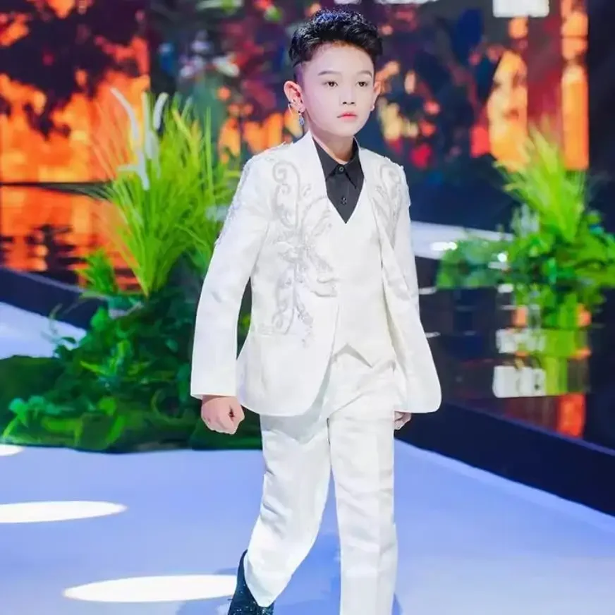 Traje de actuación de Host para niños, diseño de cuentas de lentejuelas, vestido de noche de fiesta de cumpleaños de boda, conjuntos de Blazer de pasarela para niños, nuevo, A3381