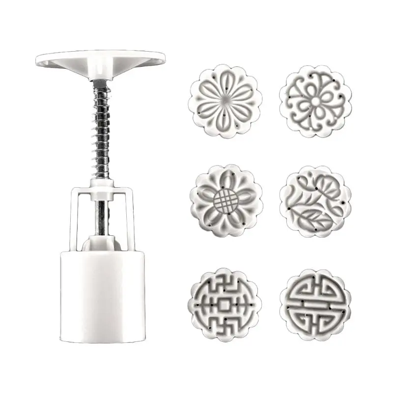 

25g Mooncake Barrel Mold with 6pcs Flower Stamps Hand Press Moon Cake Pastry DIY